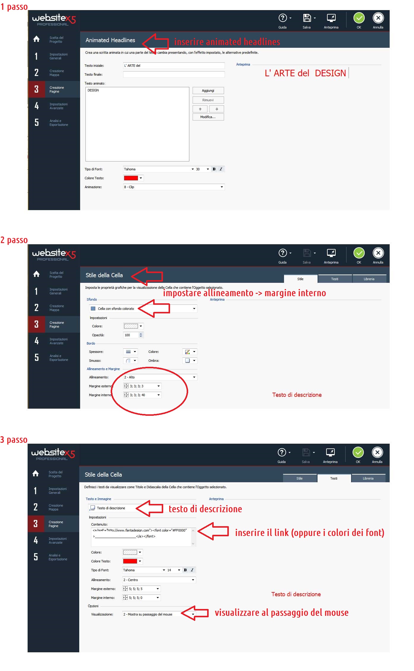 3 passi animanted headlines with link